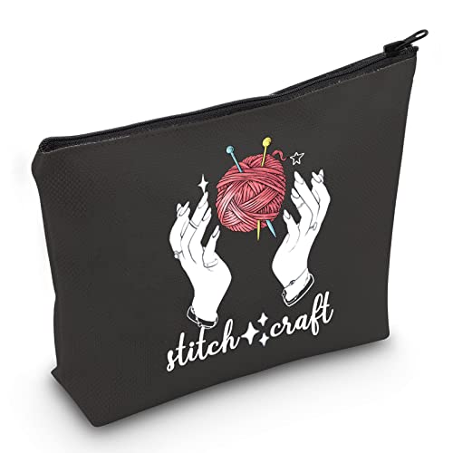 Image of JXGZSO Crochet Yarn Knitting Project Bag Witch Crochet Makeup Bag With Zipper Knitter Gift (stitch craft B)