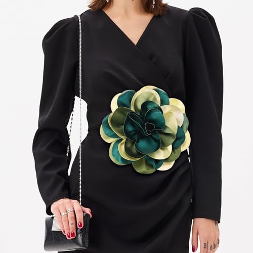 Image of M METERXITY Extra Large Rose Flower Brooches, Lapel Pins Dainty Satin Fabric Big Camellia Oversized Brooch Pin for Women