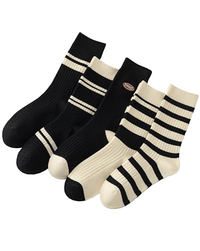 Womens Cute Crew Socks Casual Athletic Aesthetic Striped Socks Neutral Cotton Socks Gifts for Women Girls Clothes