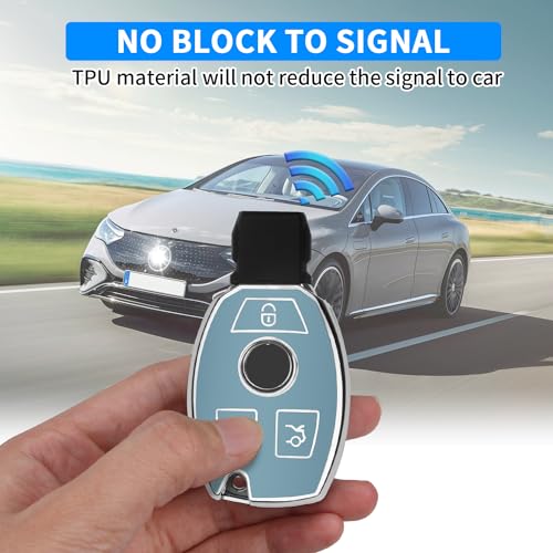 Image of QBUC for Mercedes Benz Key Fob Cover with Keychain (Blue)