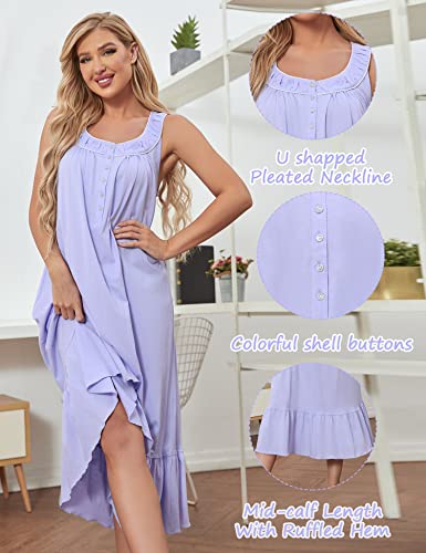 Image of MZROCR Cotton Nightgowns for Women Soft Sleeveless Night Gown for Adult Women Ruffle Sleepwear