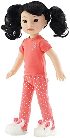 Emily Rose 14 Inch Doll Clothes & Accessories | 2 PC 14" Doll Coral Pajamas PJs with Fluffy Easter Bunny Slippers! | Gift Boxed!