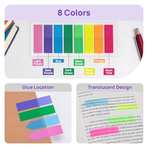 JEFURE 2000 Stück Haftnotizen Tabs, 2 Formen Selbstklebende Klebezettel Klein, Beschreibbare Sticky Notes, Seitenmarker Repositionierbar, Transparent Pagemarker zum Markieren, Hervorheben (8 Farben)