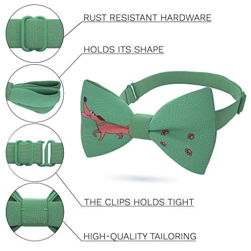 Bow Tie House Dachshund Pattern Bow Tie Unisex Pre-Tied Green Color (Medium, Green Dachshund) #TOP1