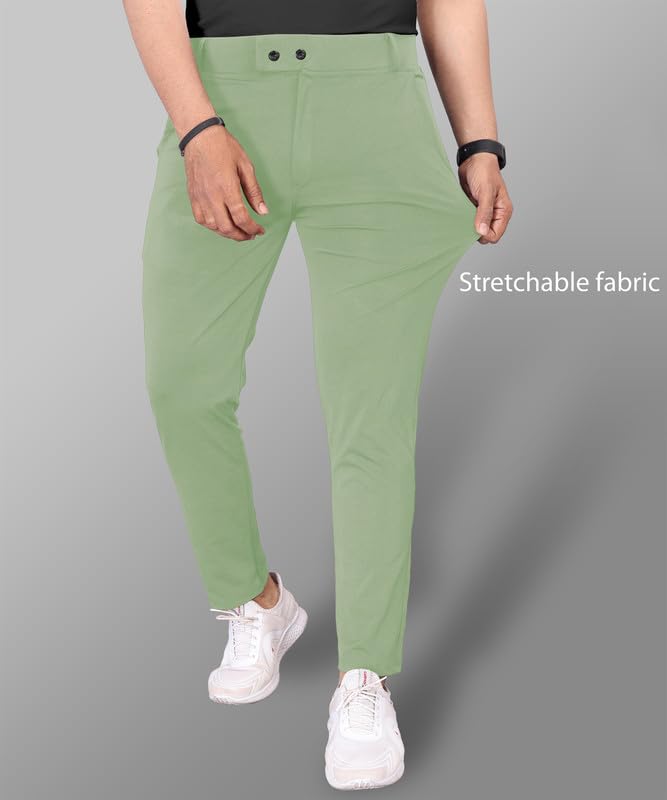 Image of MiraMichi Men's Slim Fit Stretchable Casual Mid Rise Trousers | Stylish Lycra Blend Pants for Office, Party