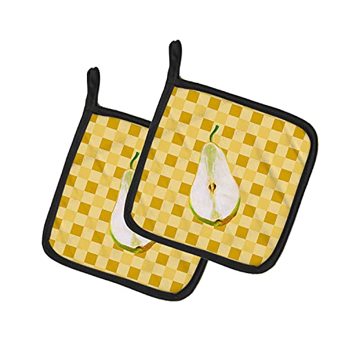 Caroline's Treasures BB7244PTHD Sliced Pear on Basketweave Pair of Pot Holders Kitchen Heat Resistant Pot Holders Sets Oven Hot Pads for Cooking Baking BBQ, 7 1/2 x 7 1/2