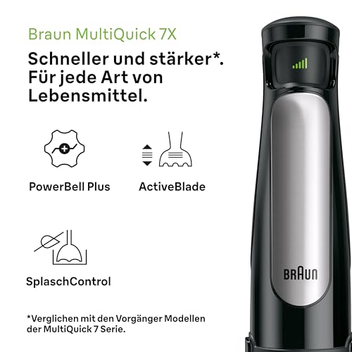 Braun MultiQuick 7 - Stabmixer mit SplashControl-Technologie, ActiveBlade System, Präzise Geschwindigkeitsregelung, 1,25L Standmixer, Zerkleinerer, Schneebesen, 600 ml Becher, 1000W, Schwarz (MQ7045X) 2