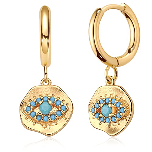 Mevecco Gold Dainty Dangle Hoop Earrings for Women 14K Gold Plated Delicate Cute Geometric Triangle Cone Dangle Earrings