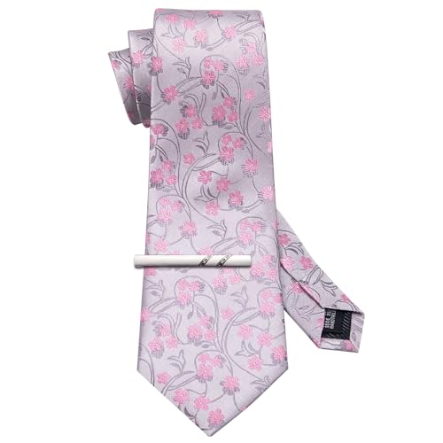 Image of Barry.Wang Floral Ties for Men Flower Necktie with Tie Clip Formal