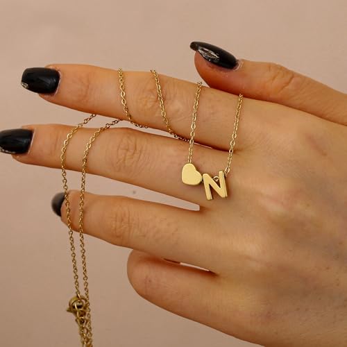LOLIAS for Mom - Gold Initial Necklace Women Heart Name Necklace Stainless Steel Gold Necklaces for Women with Tiny Heart Letter Pendant Women Girls Gifts Jewellery - Image 4