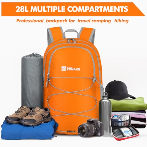 Image of ZOMAKE Ultra Lightweight Hiking Backpack 28L, Packable Small Backpacks Water Resistant Daypack for Women Men(Orange)