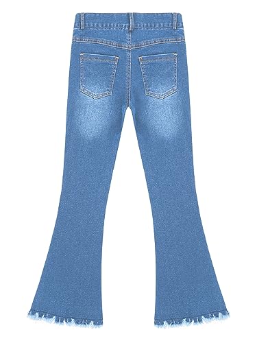 Kids Girls Ripped Raw Hem Flare Jeans Bell Bottom DenimLeggings Pants Denim Wide Leg Trousers with Pockets4