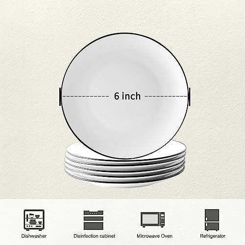 Yolife Porcelain Small Appetizer Plates Set Of 6, 6 Inch Black Edge Side Dish Dinner Serving Plates For Dessert, Cake, Pie, Snack #TOP2