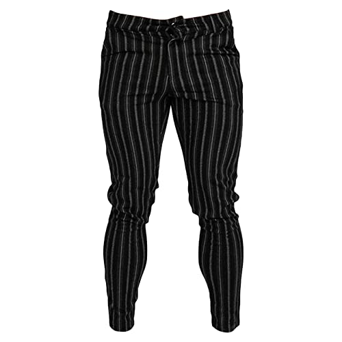 Maiyifu-GJ Mens Stripe Printed Dress Pants Stylish Flat Front Tapered Fit Long Pant Stretch Skinny Business Golf Trousers