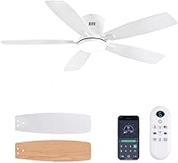 FUMLTP 52 Inch Flush Mount Ceiling Fan with Lights, Remote/APP Control, Dimmable LED, Reversible Noiseless DC Motor - Low Profile for Bedroom, Living Room, Patio