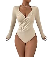 SweatyRocks Women's Casual Sweetheart Neck Long Sleeve Bodysuit Top Wrap Ruched Slim Fit Bodysuit...