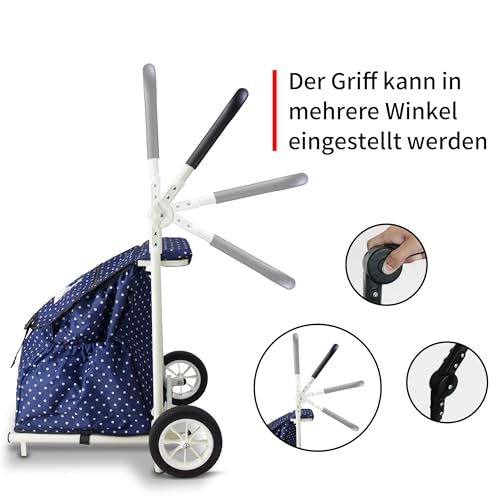TOPWELL Einkaufstrolley, Klappbarer bis 50kg Einkaufswagen 120L Einkaufstasche Shoppingtrolley Handwagen für Einkaufen oder Transportieren von Waren, Kann als Sitz verwendet Werden. (Blau+weiß) – Bild 5
