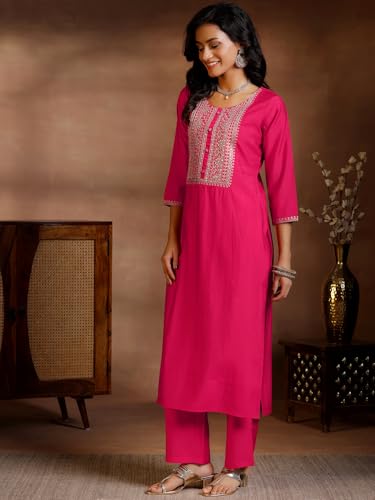 Image of Libas Yoke Design Silk blend Straight Kurta Set for Women | daily wear suit