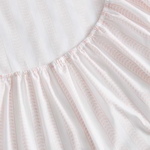 Image of Martha Stewart - Twin Size Sheet Set, Crisp & Tailored Sheets with a Smooth Cotton Percale Feel - Striped Bed Sheets with Matching Pillowcase & Fitted Sheet (Leaf Stripe Pink)