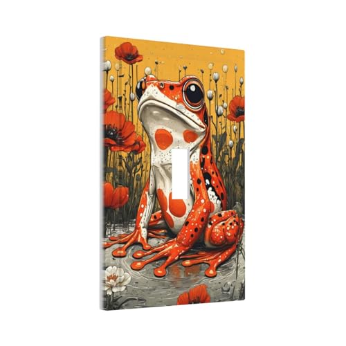 Decorative Light Switch Cover Plate Big Orange Frog Red Floral Wildflower 1 Gang Wall Plate Oversized Single Toggle Wall Cover Plate Jumbo Electrical Switchplate Faceplate