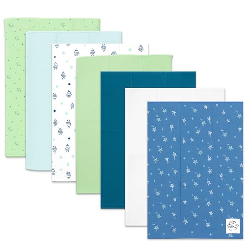 Image of Baby Burp Cloths for Boys and Girls - 7 Pack Large 100% Cotton - Double Layered Extra Absorbent Burp Rags, Blue