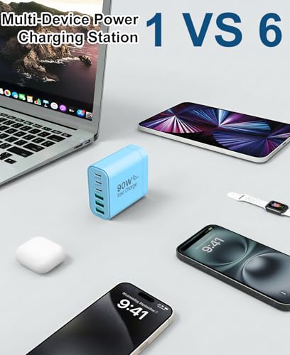Image of 90W GaN USB C Charger Block,6-Port USB C Wall Charger Fast Charging 45W PD Power Adapter for iPhone 17Pro Max /Samsung Galaxy S24 Ultra /Tabs /MacBook Air /iPad Pro for Home Travel