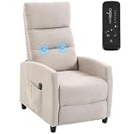HOMCOM Poltrona Massaggiante Reclinabile Manuale 160°, 2 Punti di Massaggio e Poggiapiedi, Poltrona Relax Imbottita in Ciniglia, con Telecomando, Tasche Laterali, per Casa Ufficio, Crema