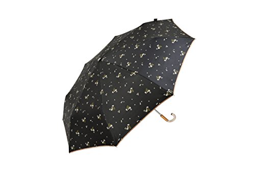 Le Monde du Parapluie Parapluie pliant Noir à imprimé Fleuri - Ouverture manuelle Poignée Transparente et dorée Paraguas Plegable, 32 cm, Negro (Noir)