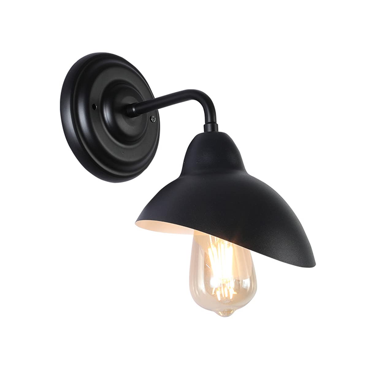 WXKAGF Lampada da Parete Vintage Industriale per Camera da Letto, retrò con Paralume in Metallo e Base E27, lampade da Comodino in Stile Nordico, Illuminazione da Parete per Interni Nera Opaca per