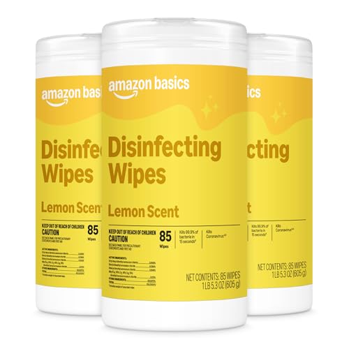 Amazon Basics Disinfecting Wipes, Lemon Scent, for Sanitizing, Cleaning &