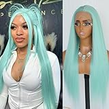 QD-Tizer Light Green Synthetic Lace Front Wig 13x4 HD Glueless Long Wig for Fashion Women Green Long Straight Hair Wig Heat Resistant Fiber Hair Wig