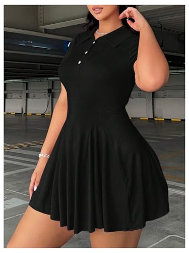 Women's Plus Size Ribbed Knit Golf Dress Button Front Short Sleeve A Line Collared Shirt Dresses2