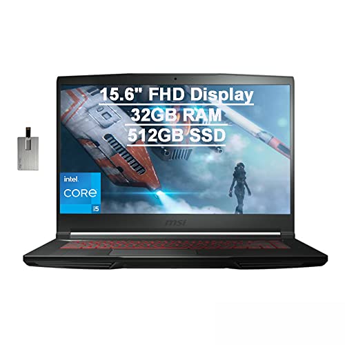 Image of 2021 MSI GF63 Thin Gaming 15.6 inch FHD Laptop Computer, Intel Core i5-10300H (Beats i7-9750H), 32GB RAM, 512GB PCIe SSD, Backlit Keyboard, GeForce GTX 1650 MaxQ, HD Webcam, Win 10, Black, 32GB USB Card
