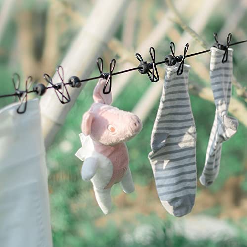 1 Pack Portable Clothesline With 12 Clothespins, Travel Clothesline Stretchy Retractable Elastic Laundry Clothes Line For Backyard, Vacation Hotel, Balcony Clothes Drying Line (Black) #TOP5