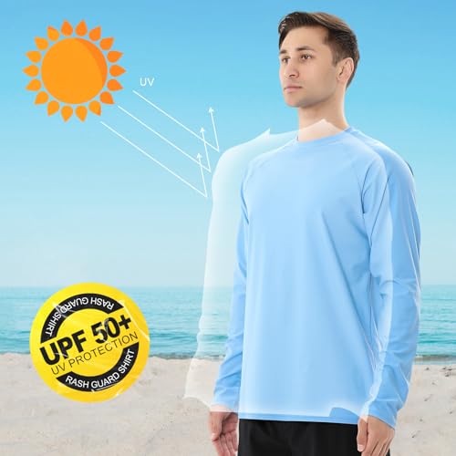ESTAMICO 2 Pack Men Rash Guard Quick Dry Long Sleeve Swim Shirts UPF 50+ UV Sun Protection Swim Tee4