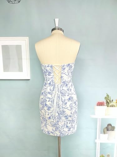 Strapless Short Prom Dress Foral Print Tight Bodycon Homecoming Dresses for Teens 2025 Cocktail Formal Dress2