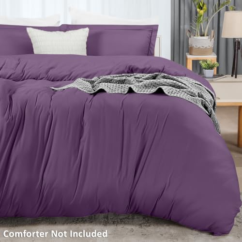 Image of Duvet Cover Full, 3 PC Cotton Like Polyester with Zipper Closure, Eggplant
