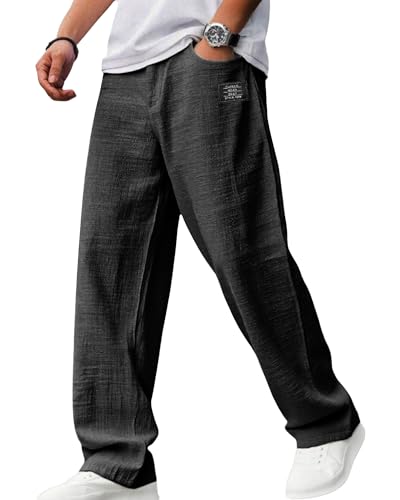 Men's Cotton Casual Pants Lightweight Elastic Waist Drawstring Pant Relaxed Fit Sweatpants Trousers Plus Size