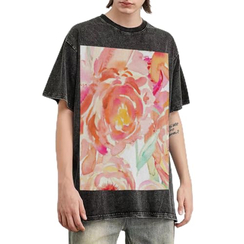 T-shirt en coton lourd homme haut de gamme à motif pivoine ample