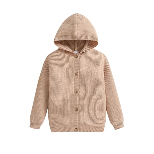 Toddler Kids Hooded Cardigan Knit Sweater Long Sleeve Solid Color Button Down Casual Soft Sweater Tops Fall Winter Clothes
