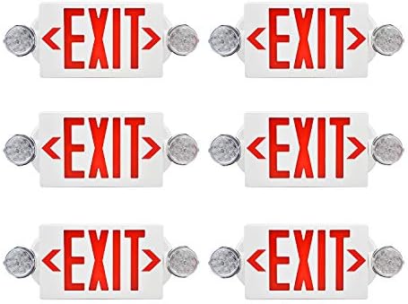 AKT LIGHTING Emergency Exit Light, Adjustable Two LED Head Exit Sign Light, Commercial Emergency Exit Lighting Combo with Back-up Battery for Business UL Certificated(Red, 6 Pack)