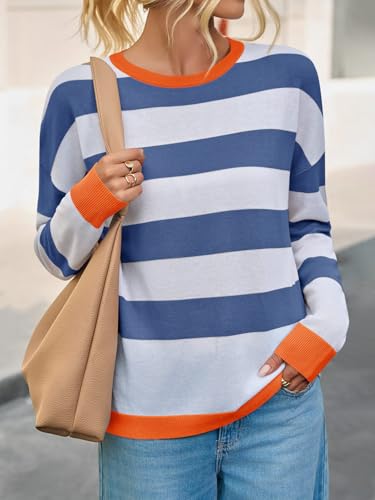 Yousify Womens Long Sleeve Color Block Shirts Casual Loose Fit Striped Tops Knit Lightweight Pullover Sweaters2