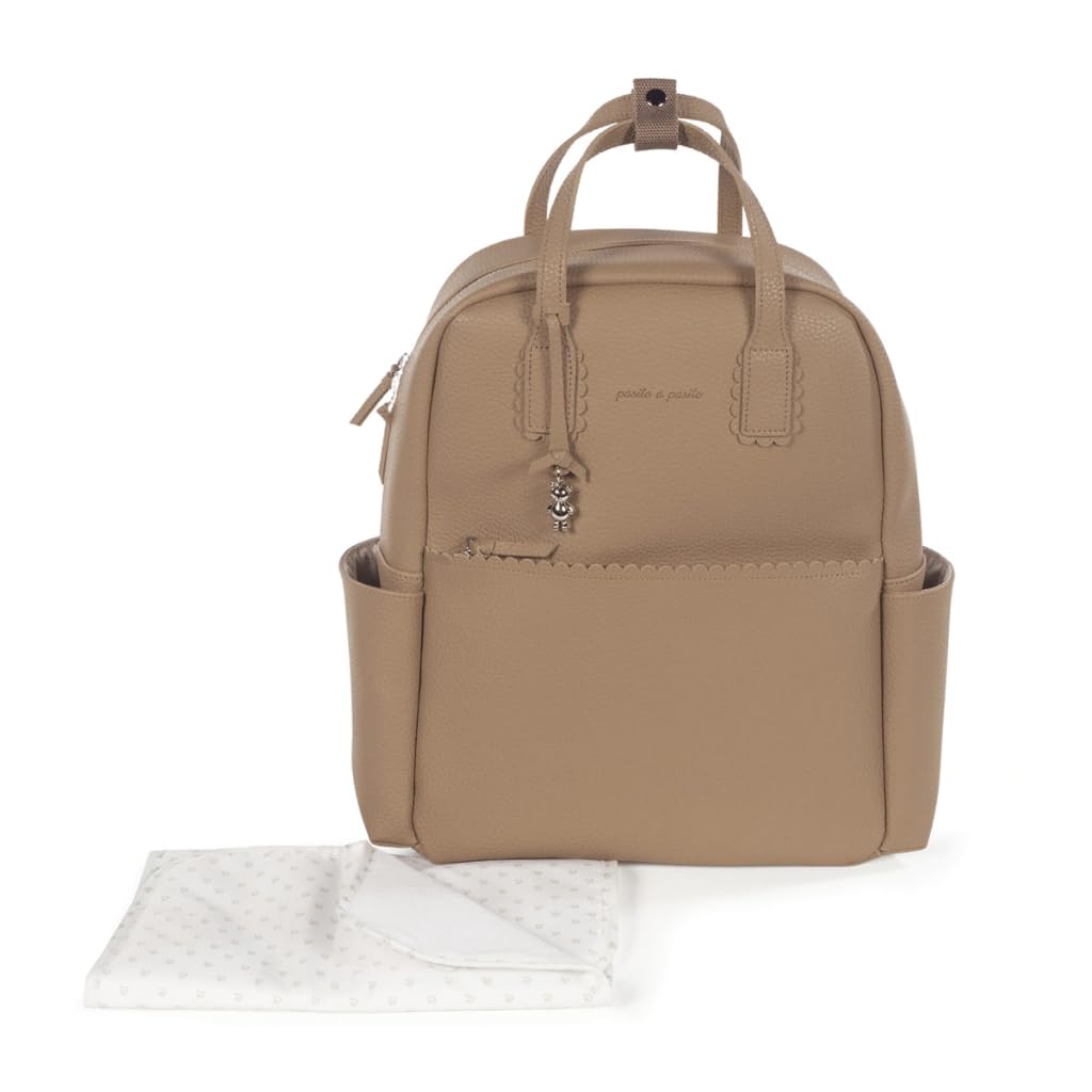 Zaino con fasciatoio passeggino nascita Modello ICON in simil pelle lavabile in lavatrice a 30° in varie colorazioni. Borsa fasciatoio nascita per passeggino (Caramello)