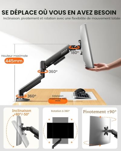 ErGear Support Ecran PC pour Écrans 13-34 Pouces [Version Améliorée - Fini l'Affaissement] Bras Ecran PCà Montage Rapide jusqu'à 9kg, avec Gestion de Câbles pour Bureau et Gaming, VESA 75 & 100 mm – vue 4