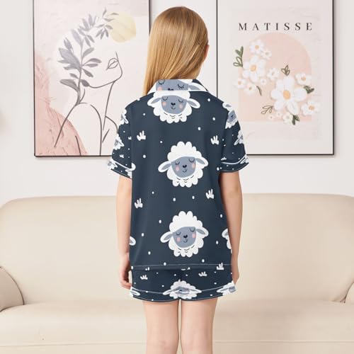 senya Pajama Sets Silky Button Down Nightwear Sleepwear Size 5-14 Years Grey Sheeps4