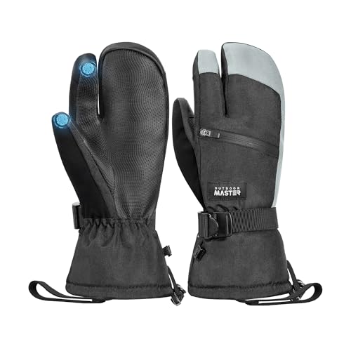 OutdoorMaster 3-Finger Ski Snow Gloves for Women & Men, Winter Warm Snowboard Ski Mittens Screen Touch, Thermal Waterproof with Double-Pocket for Cold Weather Sports, Skiing, Snowboarding