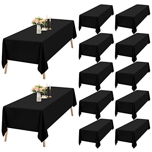 Teruntrue Lot de 12 Nappe Rectangulaire Noire Tissu 153 x 260cm, Lavable Nappes Rectangulaire pour Tables 6 Pieds, Nappe en Polyester pour Fête Mariage Buffet...
