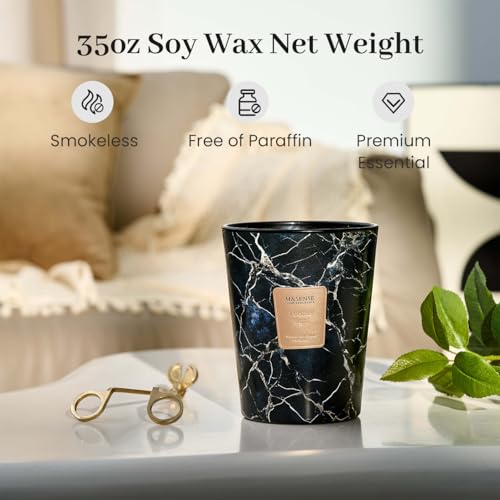 Image of M&SENSE Extra Large Candle 35oz 150H LeatherNight Scented Candle,3 Wick Highly Scented Jar Candle, XL Candles Gift for Women and Men