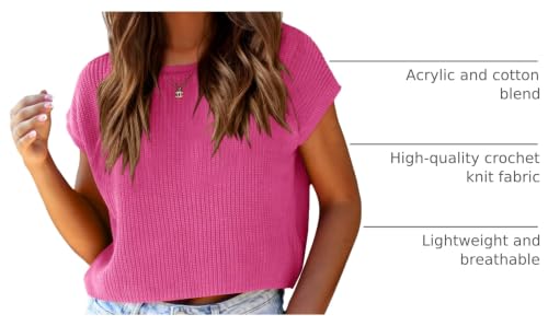 Image of Saodimallsu Womens Cap Sleeve Crop Tops Summer Trendy Going Out Crew Neck Loose Knit Cropped Sweater Vest Tank Top