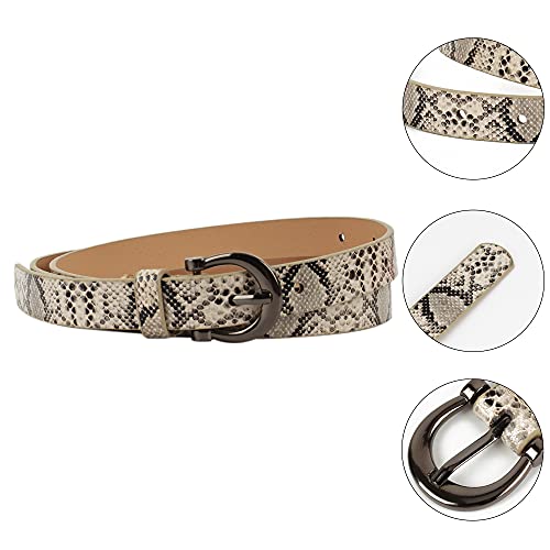 Women Snakeskin Print Leather Belt Jeans Pants Dress Skinny Thin Waist Belt, Snakeskin Beige Long, 41.7in/106cm2